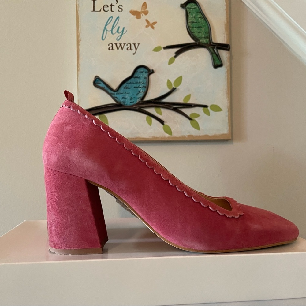 Pink suede court heels by Boden